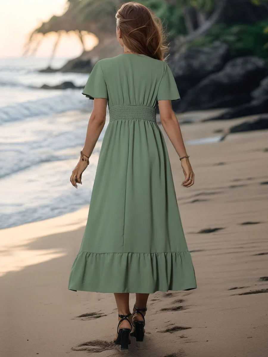 Perfee Surplice Flutter Sleeve Midi Dress for Women - Love Salve